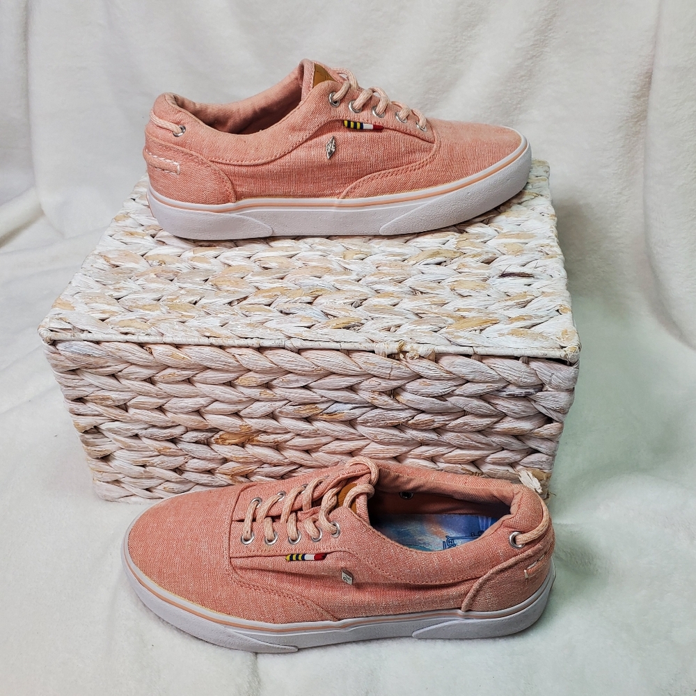 Guy Harvey Pink Sz 7.5 Atlantic Linen Sneakers Shoes Boat Nautical Shoe Seaside‎